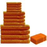 Handtuchset 16-teilig, je 4 Gäste-, Hand-, Duschtücher & Waschlappen, Baumwolle, terra