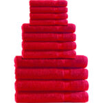 Handtuchset 12-teilig, je 4 Gäste-, Hand- und Duschtücher, 100% Baumwolle, rot Handtuchset 12-teilig, je 4 Gäste-, Hand- und Duschtücher, 100% Baumwolle, rot