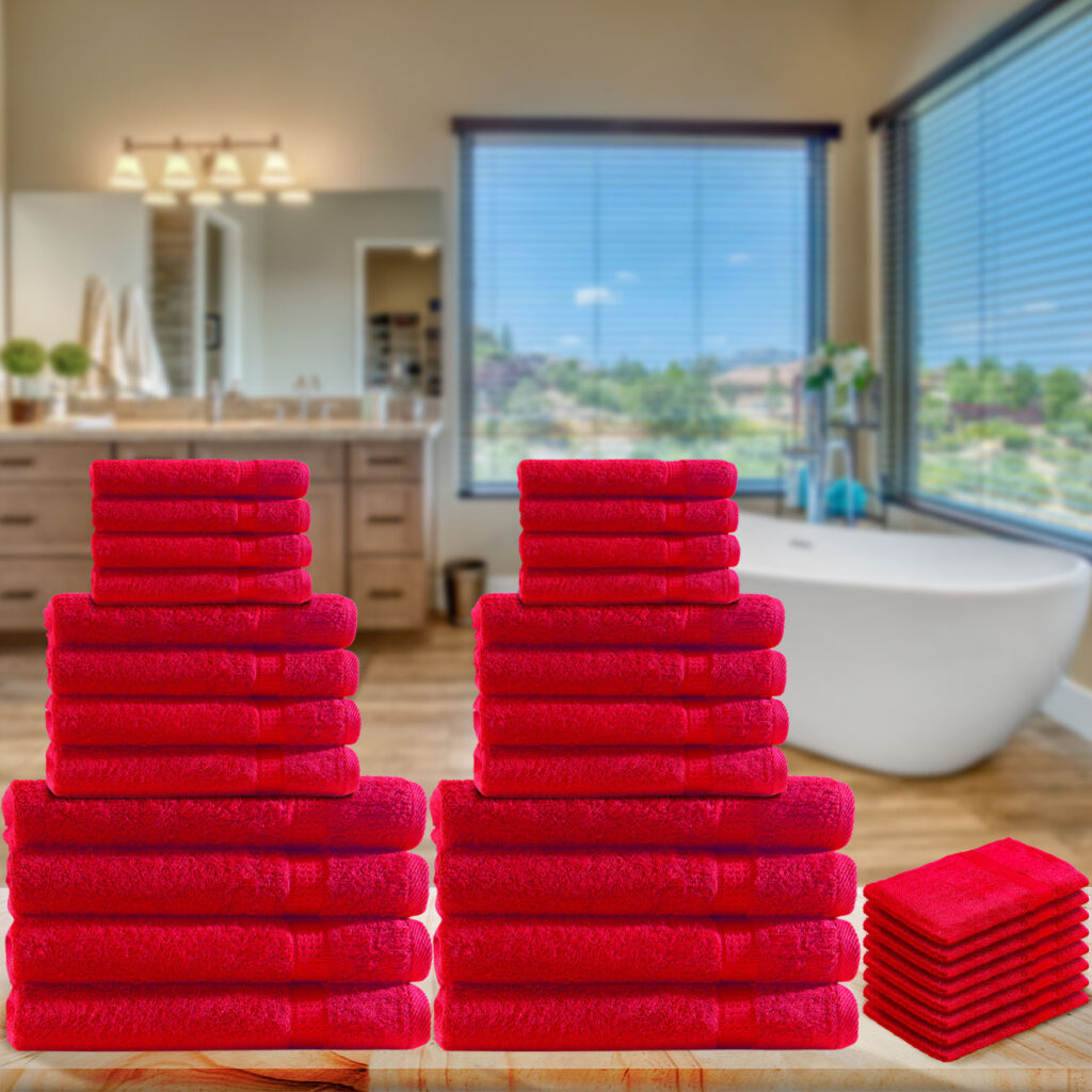 32-teiliges Handtuch-Set Frottee, je 8 Gäste-, Hand-, Duschtücher und Waschlappen, rot