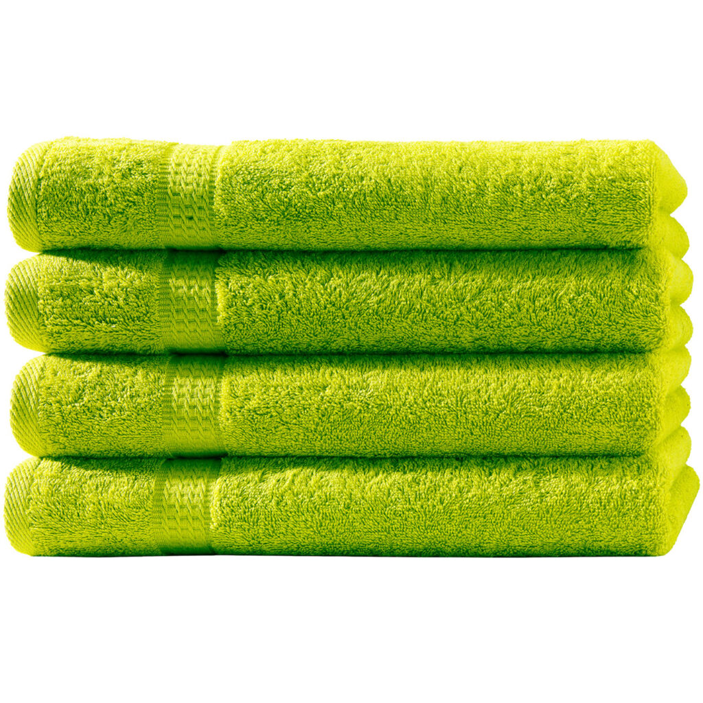 4er-Set Badetücher, 100 x 150 cm, 100% luxuriöse Baumwolle, mit 2 Bordüren, apfelgrün