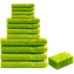 16-teiliges Handtuch-Set Frottee, je 4 Gäste-, Hand-, Badetücher & Waschlappen, apfelgrün