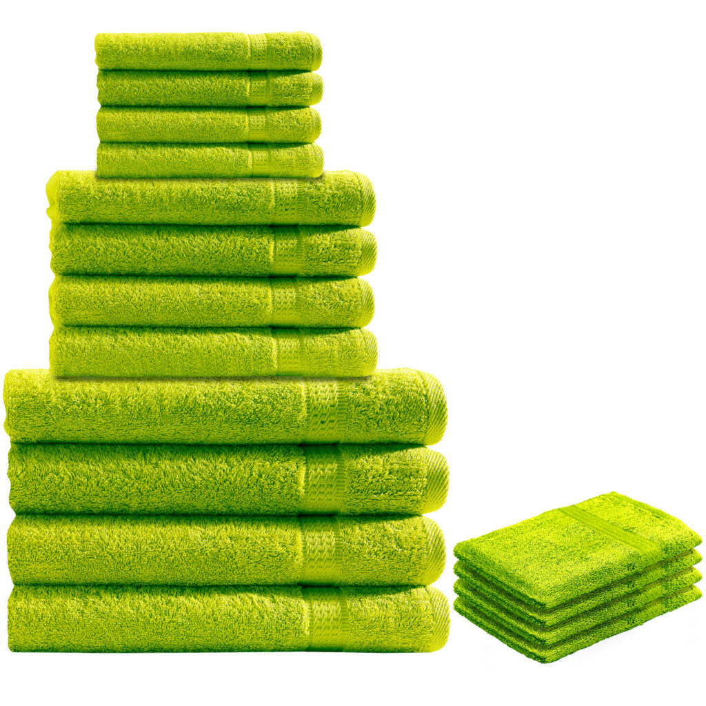 16-teiliges Handtuch-Set Frottee, je 4 Gäste-, Hand-, Duschtücher & Waschlappen, apfelgrün