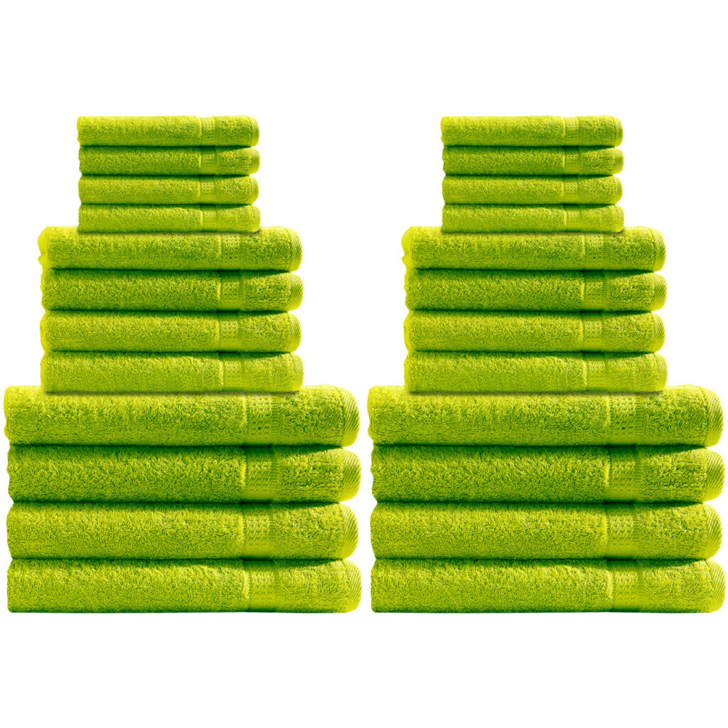 Handtuchset 24-teilig, je 8 Gäste-, Hand- und Duschtücher, 100% Baumwolle, apfelgrün