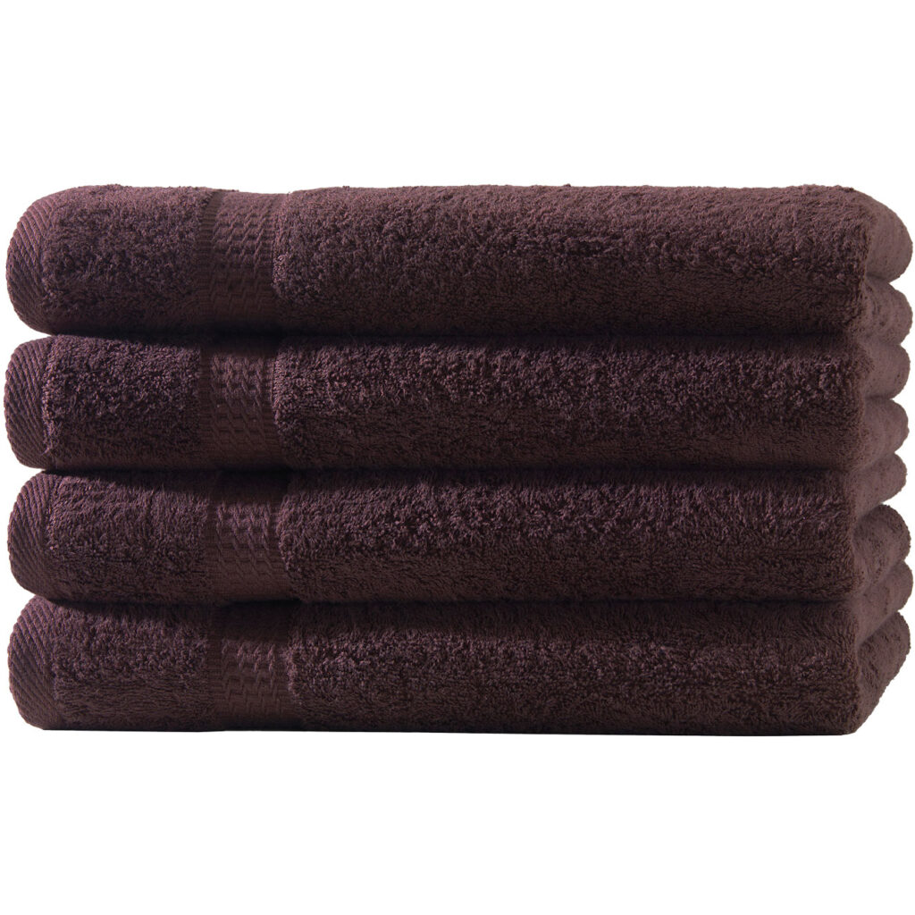 4er-Set Duschtücher, 70 x 140 cm, 100% luxuriöse Baumwolle, mit 2 Bordüren, braun