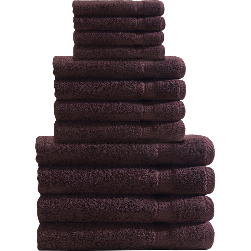 Handtuchset 12-teilig, je 4 Gäste-, Hand- und Duschtücher, 100% Baumwolle, braun