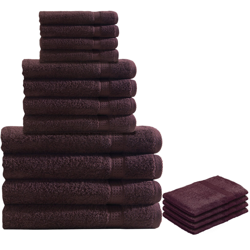 16-teiliges Handtuch-Set Frottee, je 4 Gäste-, Hand-, Badetücher und Waschlappen, braun