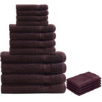 16-teiliges Handtuch-Set Frottee, je 4 Gäste-, Hand-, Badetücher und Waschlappen, braun