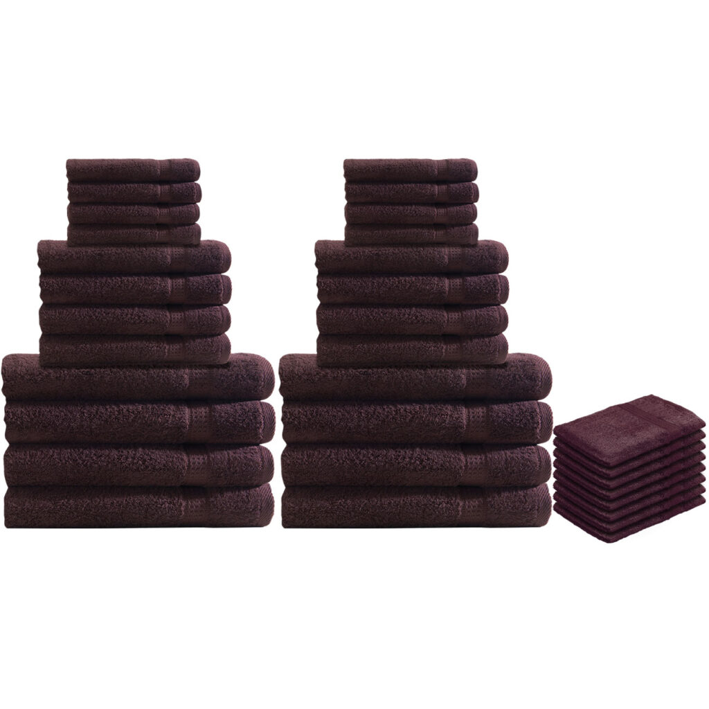 32-teiliges Handtuch-Set Frottee, je 8 Gäste-, Hand-, Badetücher und Waschlappen, braun