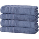 4er-Set Duschhandtücher, 50% Bambus & 50% Baumwolle, 70 x 140 cm, blau