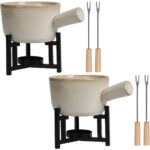 2er-Set Fondue-Set aus Porzellan für 1-2 Personen, inkl. 2 Fonduegabeln