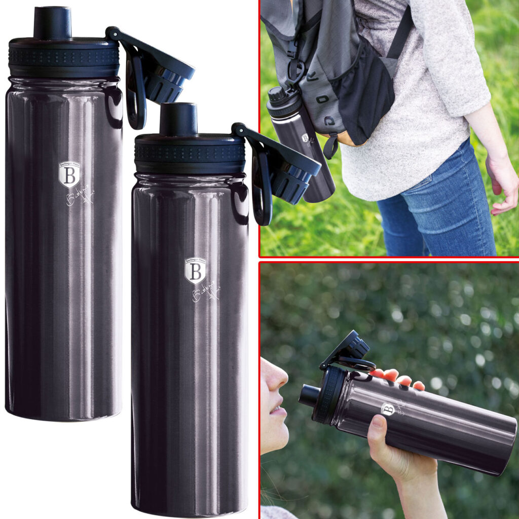2er-Set Trinkflasche, Sportflasche, je 540 ml, Edelstahl, Farbe Metallic-Dunkelgrau