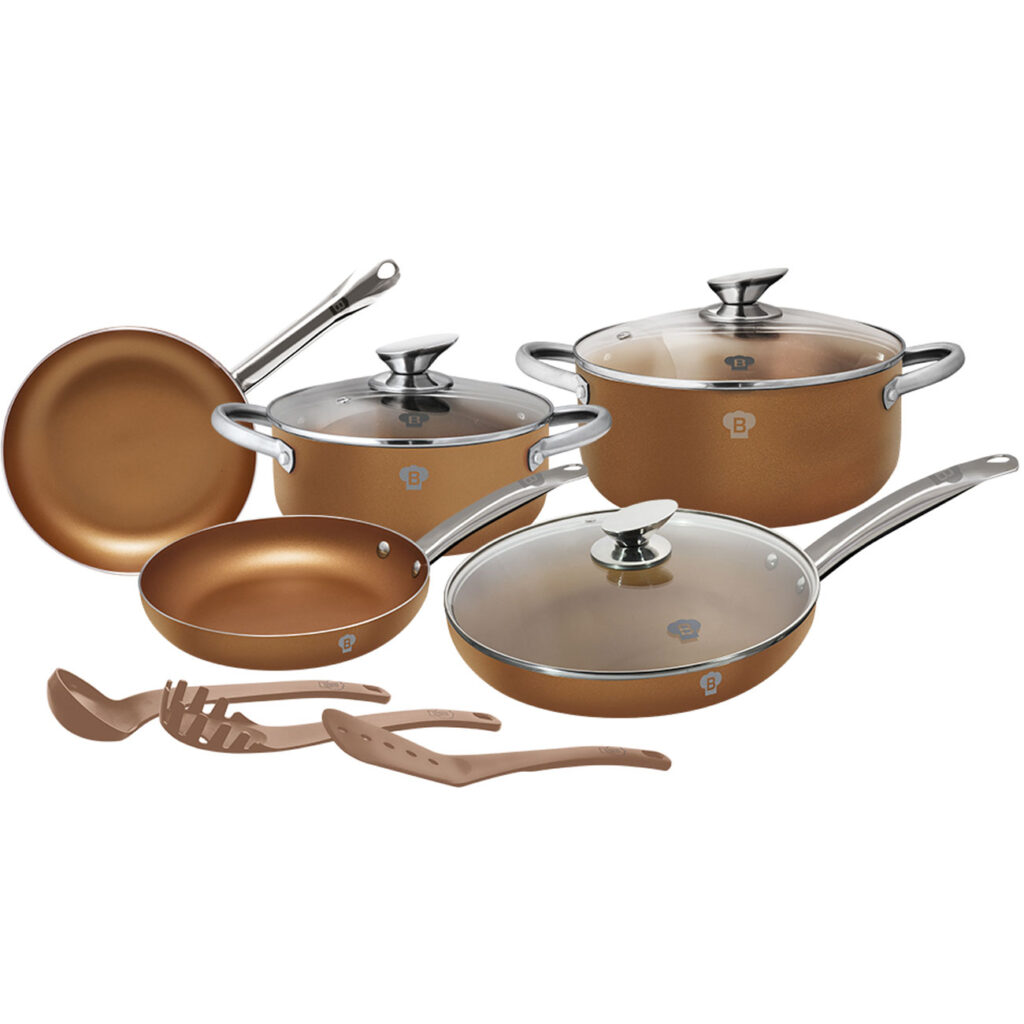 Profi Kochset inkl. Untersetzer, 11-teilig, kupfer