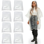 8er-Set Notfall Regenponcho mit Kapuze und Ärmeln, transparent, ca. 120cm