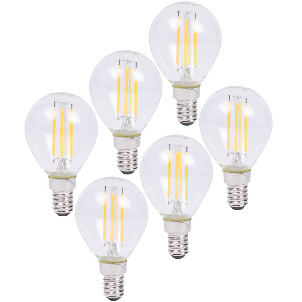 6er-Set LED-Filament-Lampe, G45, E14, 400 lm, 4 W, 2500 K, warmweiss
