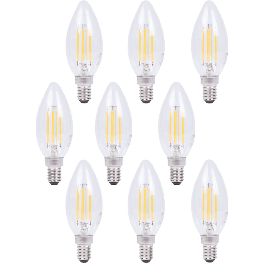 9er-Set LED-Filament-Kerzenlampe, C35, E14, 400 lm, 4 W, 2500 K, warmweiss