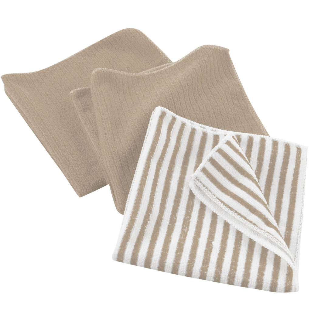 3 Geschirrtücher Mikrofaser, beige uni, Streifen, 40 x 40 cm