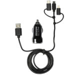 3in1 Kfz-Ladegerät mit USB-C, Micro-USB & Lightning Anschlüssen, schwarz