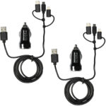 2er-Set 3in1 Kfz-Ladegerät mit USB-C, Micro-USB & Lightning Anschlüssen, schwarz 2er-Set 3in1 Kfz-Ladegerät mit USB-C, Micro-USB & Lightning Anschlüssen, schwarz