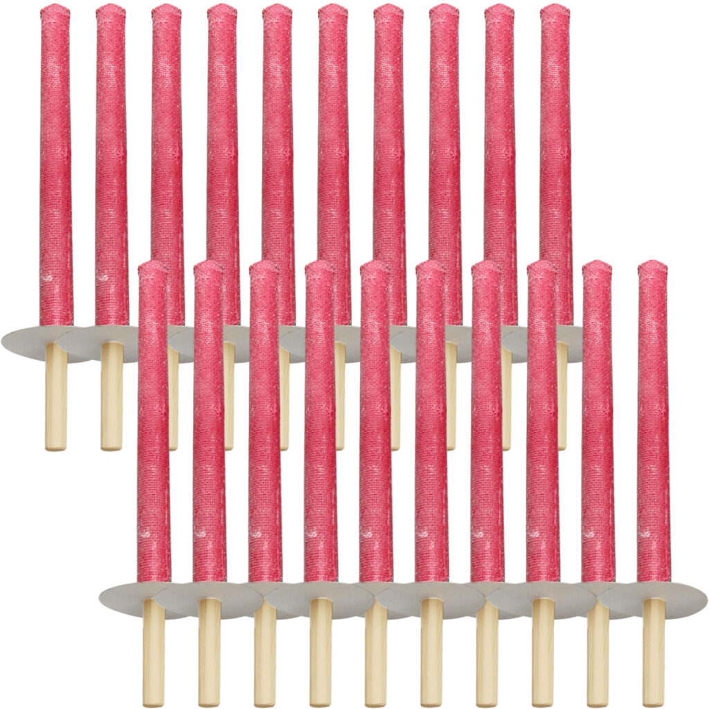 20er-Set Wachsfackeln mit Holzgriff und Handschutzteller, Brenndauer ca. 60 min