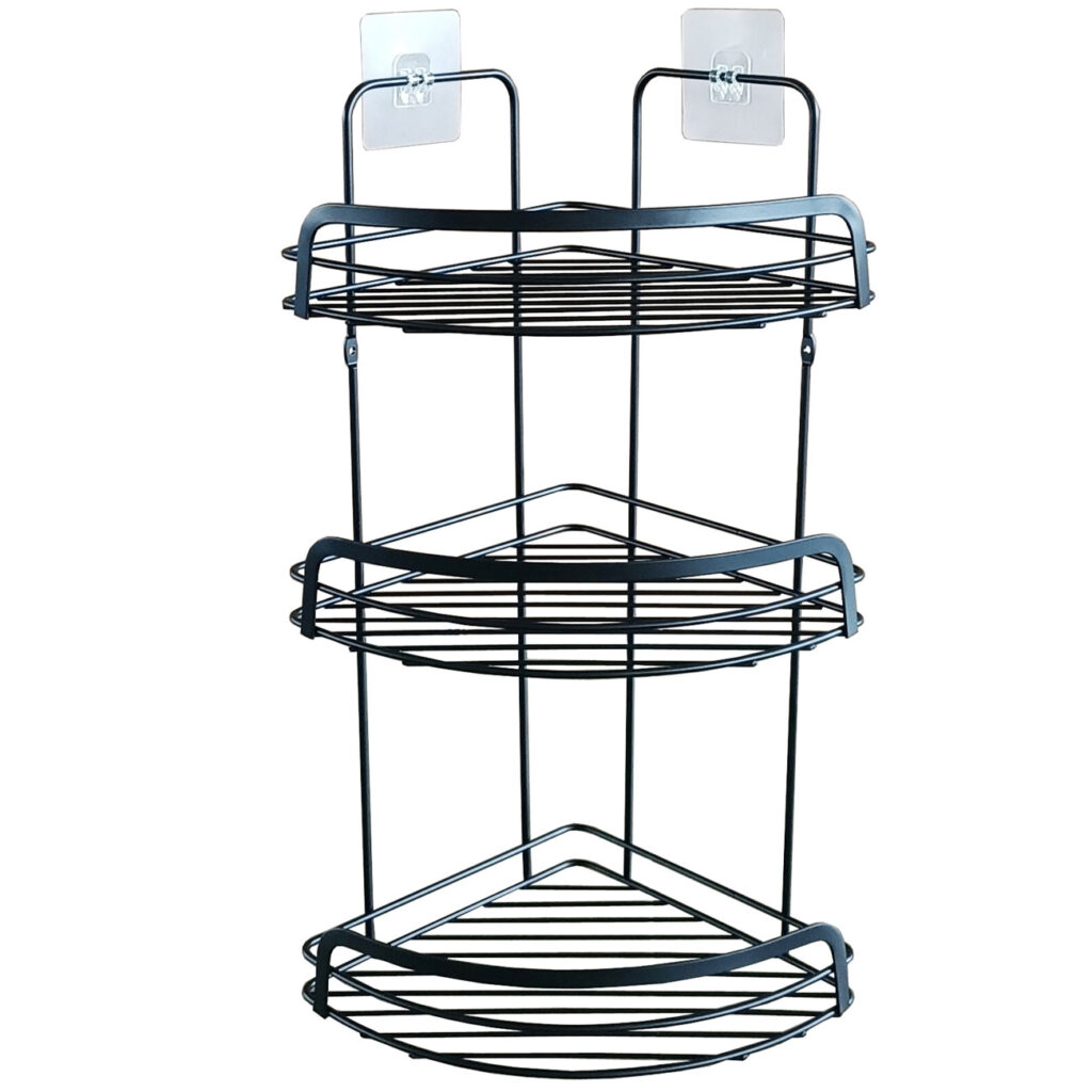 Duschkorb Eckregal aus Metall, 3 Etagen, schwarz, 22,8 x 29,8 x 49 cm