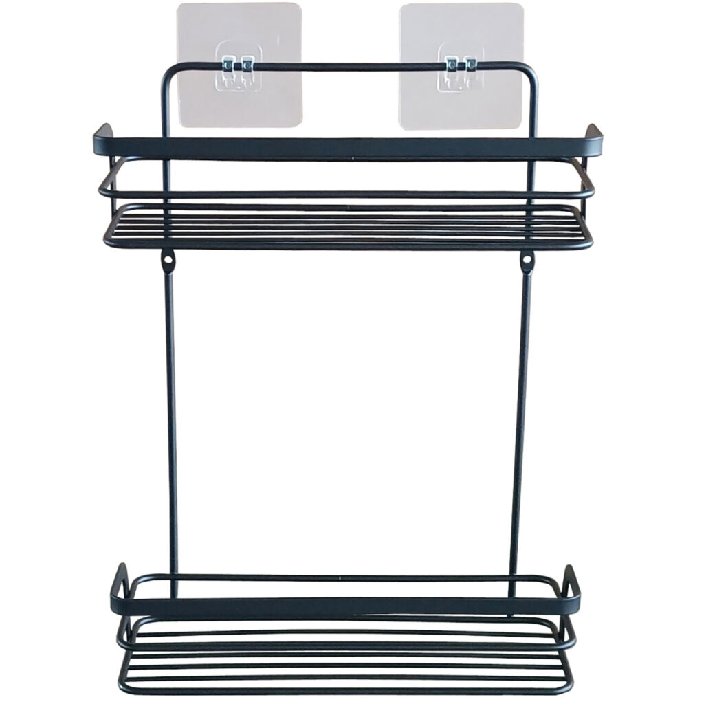 Duschkorb aus Metall, 2 Etagen, schwarz, 26,4 x 10,5 x 35 cm