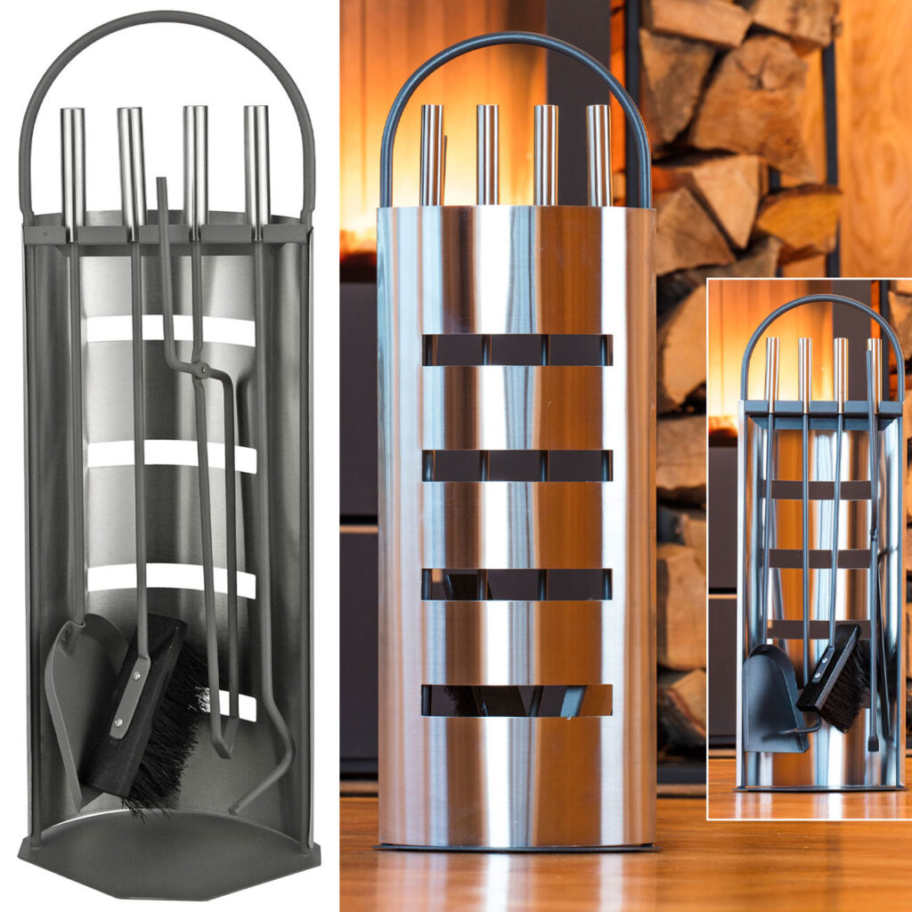 Kamingarnitur 4-teilig, inkl. Ständer, anthrazit/silber