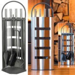 Kamingarnitur 4-teilig, inkl. Ständer, anthrazit/silber