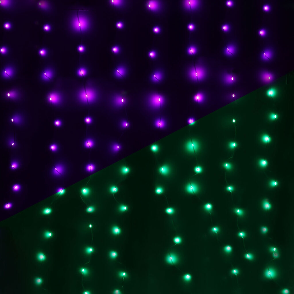 2er-Set Bunter LED-Vorhang mit 240 LEDs, RGB, IP44, 6 x 0,6 m