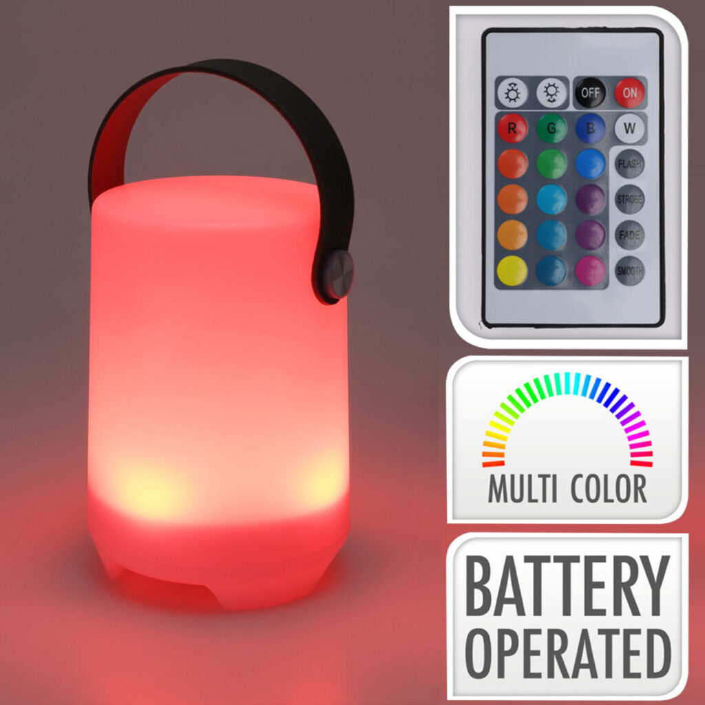 Akku Tischlampe mit 4 Lichtmodi in weiss & 16 RGB-Farben, IP44