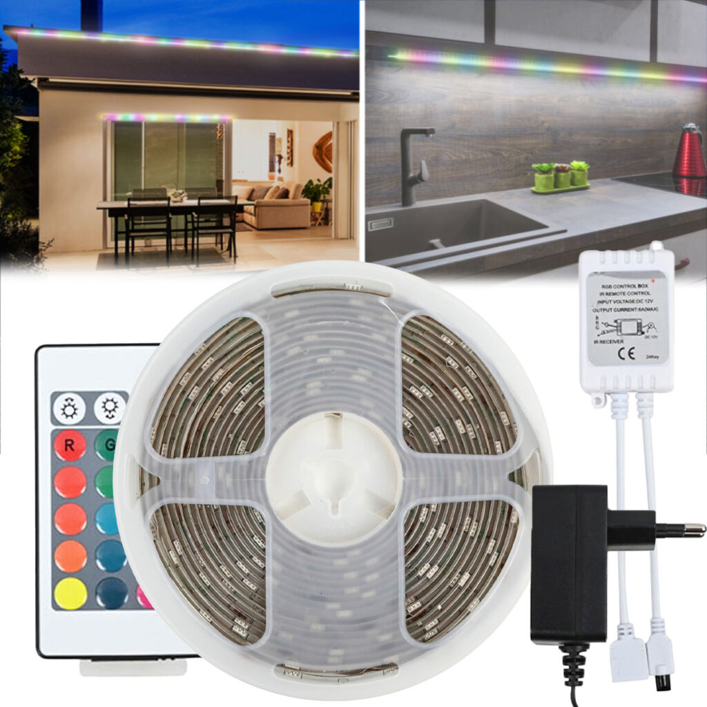 LED Streifen für Drinnen und Draussen, RGB, 5 m, IP65, mit 4 Lichteffekten