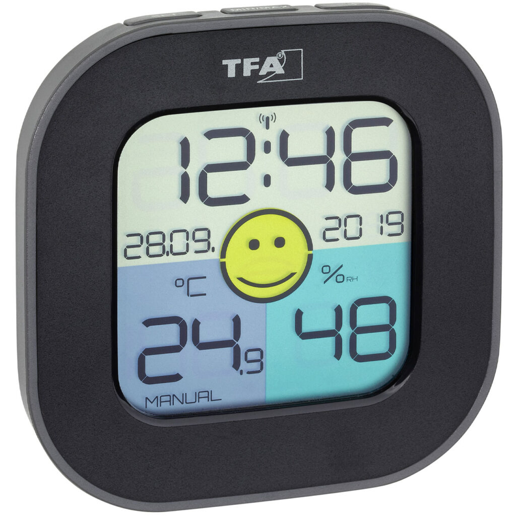 Digitales Thermo-/Hygrometer mit Komfortzonen-, Uhr & Datumsanzeige, schwarz