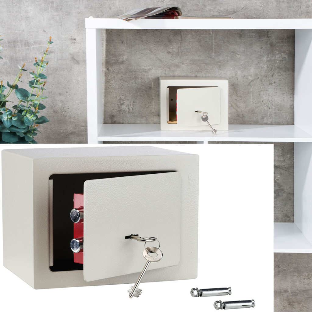 Möbeltresor mit 2 Doppelbart-Schlüsseln, weiss, 23 x 17 x 17 cm
