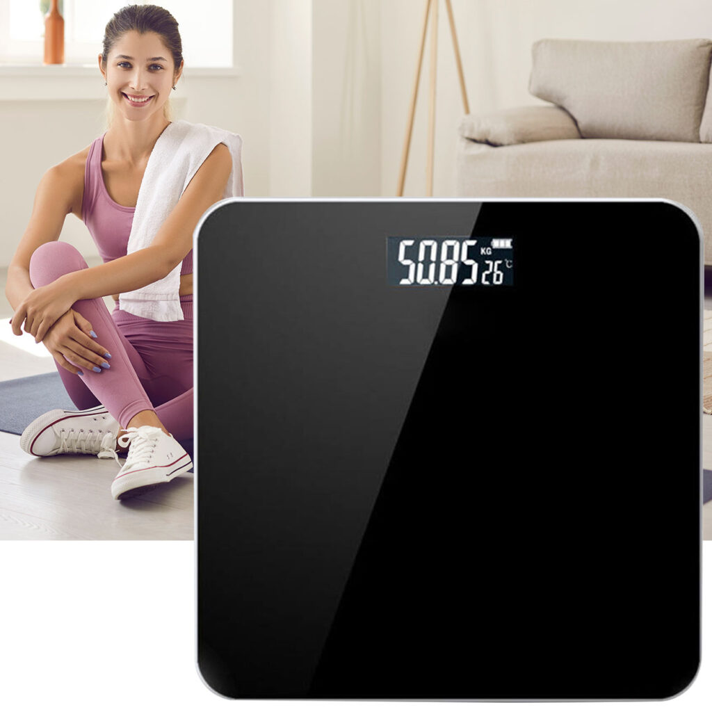 Körperwaage inkl. Raum-Thermometer, max. 180kg, schwarz