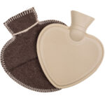 Wärmflasche in Herzform mit Hirsch-Design, 600ml, braun/grau