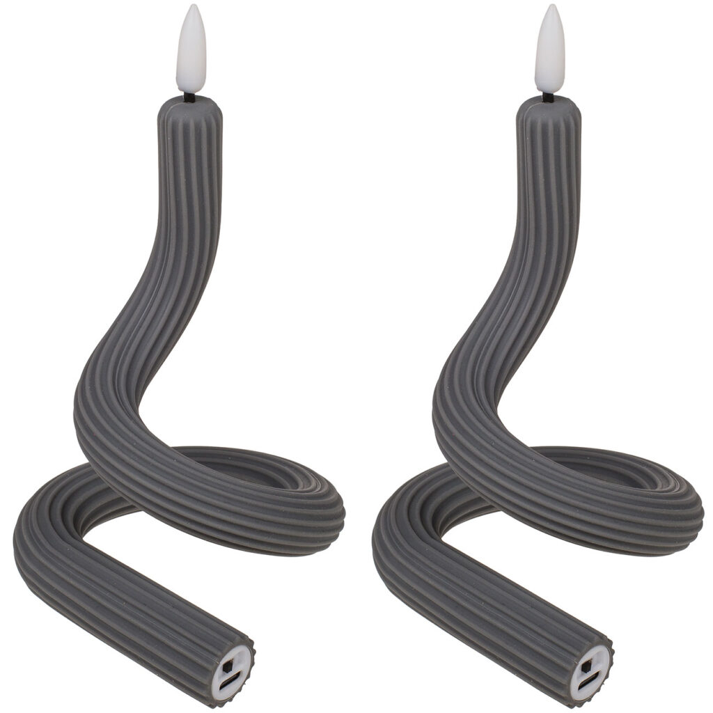 2er-Set Flexible LED-Kerze mit Flackereffekt, anthrazit, Akkubetrieb