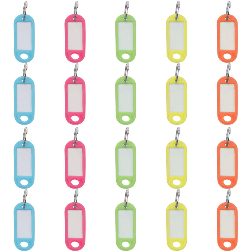Schlüsselanhänger mit Schildern zum Beschriften, 20 Stück, bunt
