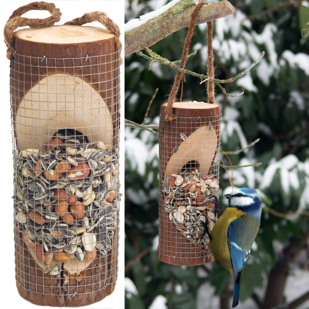 Vogelfuttersäule aus FSC Naturholz, 20 x Ø8cm
