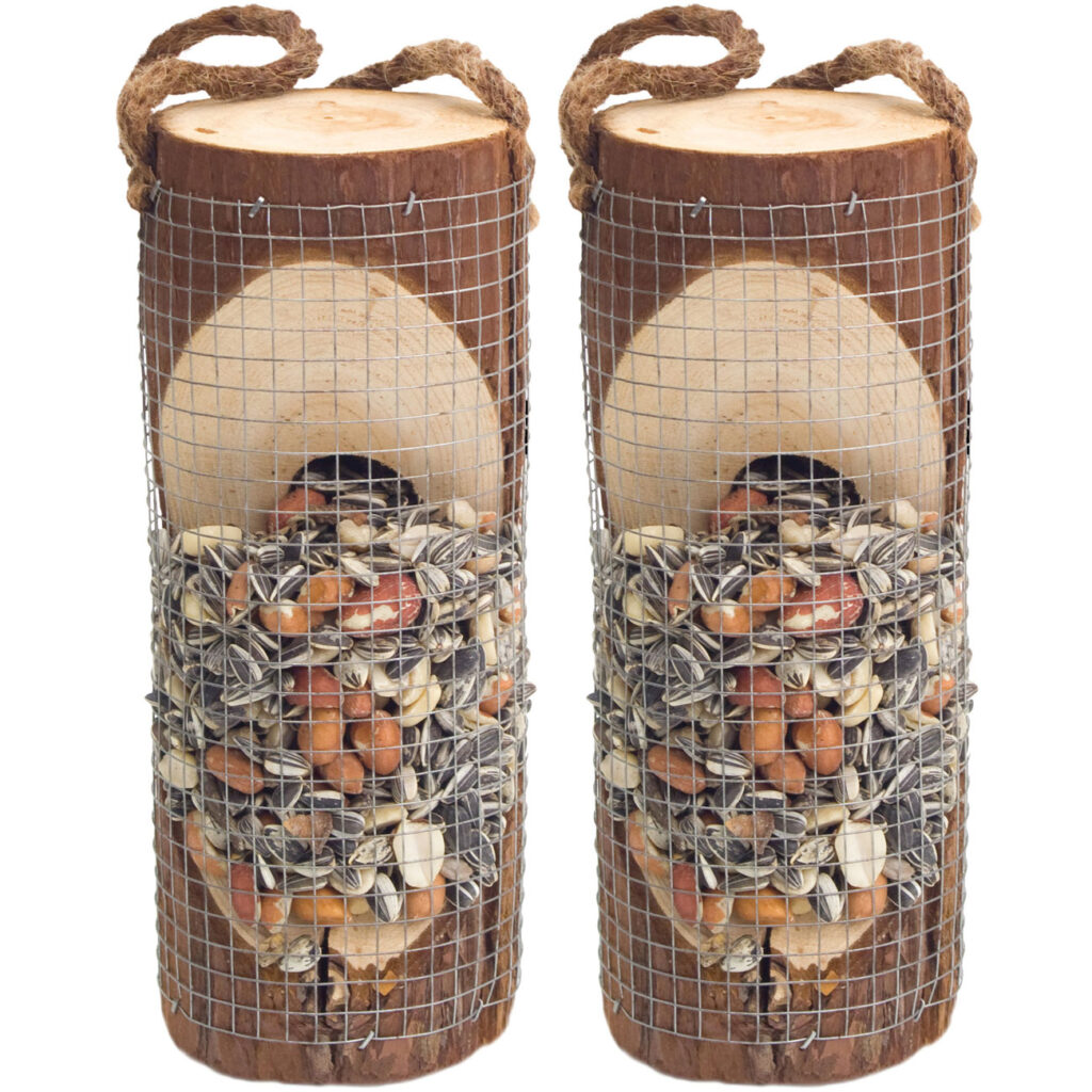 2er-Set Vogelfuttersäule aus FSC Naturholz, 20 x Ø8cm