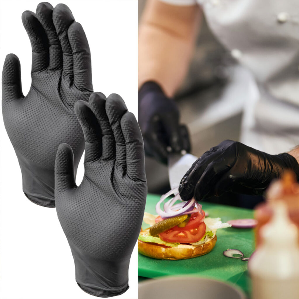 Nitrilkautschuk Handschuhe mit Diamantenstruktur, 100 Stk., Grösse M, schwarz