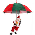 Weihnachtsmann mit Fallschirm und LED-Beleuchtung, rot-grün, H 60 cm