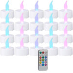 LED-Teelicht-Set, 20 Stück, bunt, inkl. Fernbedienung und 4/8h Timer, Ø 4cm
