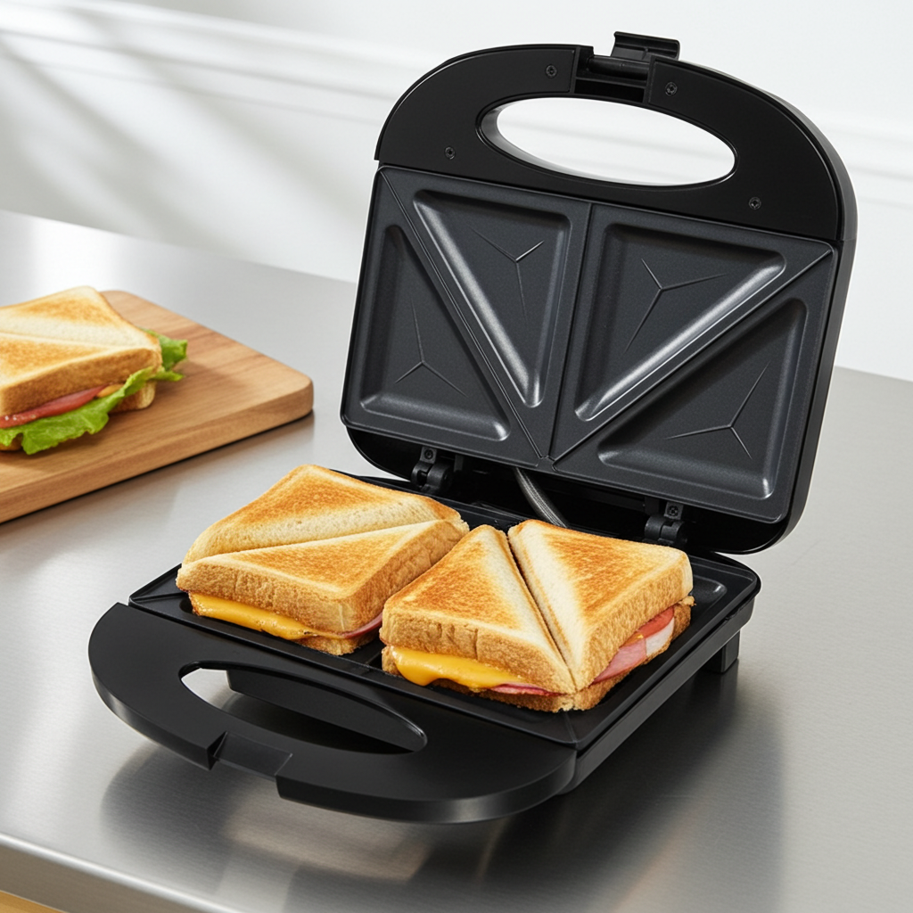 Sandwichmaker für 2 Grill-Sandwiches, 750 W, Antihaftbeschichtung, schwarz/silber