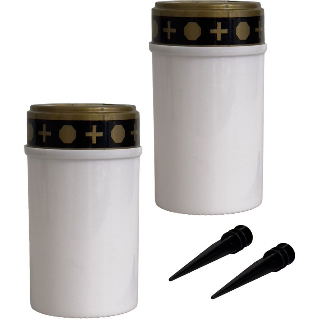 2er-Set Solar LED-Grabkerze mit Erdspiess, weiss