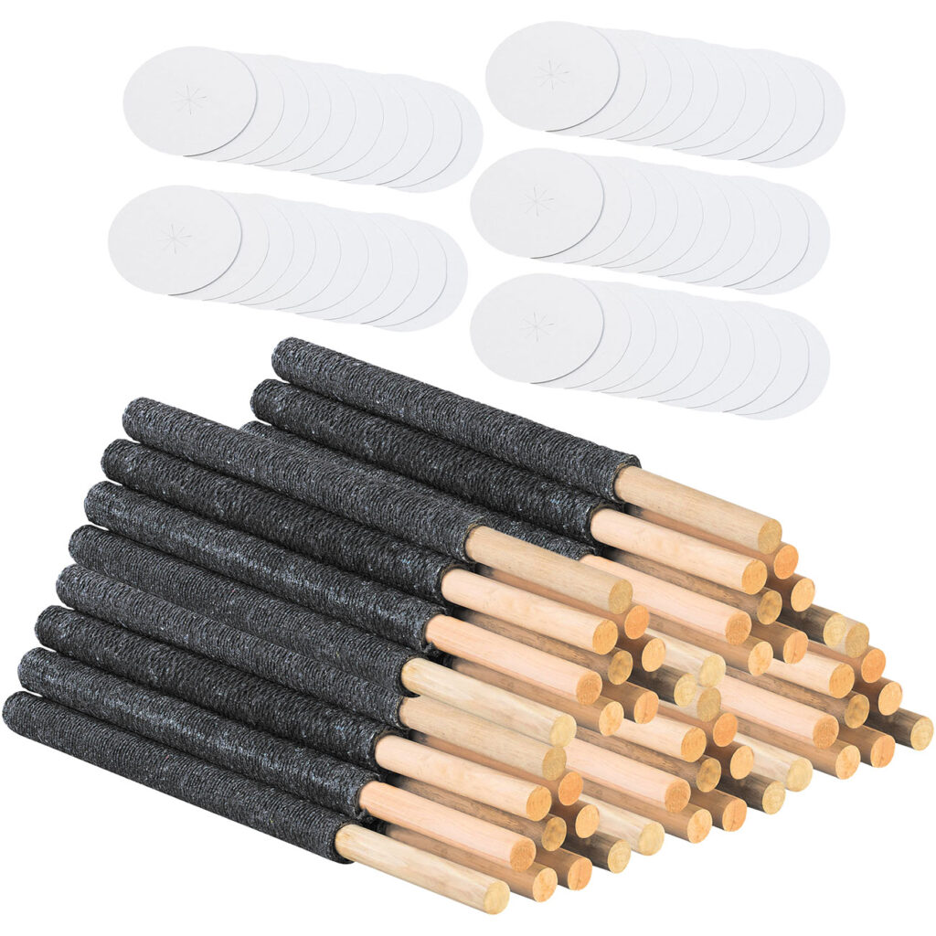 50er-Set Wachsfackeln mit Holzgriff und Handschutzteller, Brenndauer ca. 90 min, schwarz