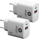 2er-Set Dual 25Watt USB Ladegerät, 1x USB-C und USB-A, PD- & QC-Netzteil, weiss