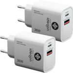 2er Set Dual 36Watt USB Ladegerät, 1x USB-C und USB-A, PD- & QC-Netzteil, GaN III, weis
