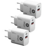 3er Set Dual 36Watt USB Ladegerät, 1x USB-C und USB-A, PD- & QC-Netzteil, GaN III, weis