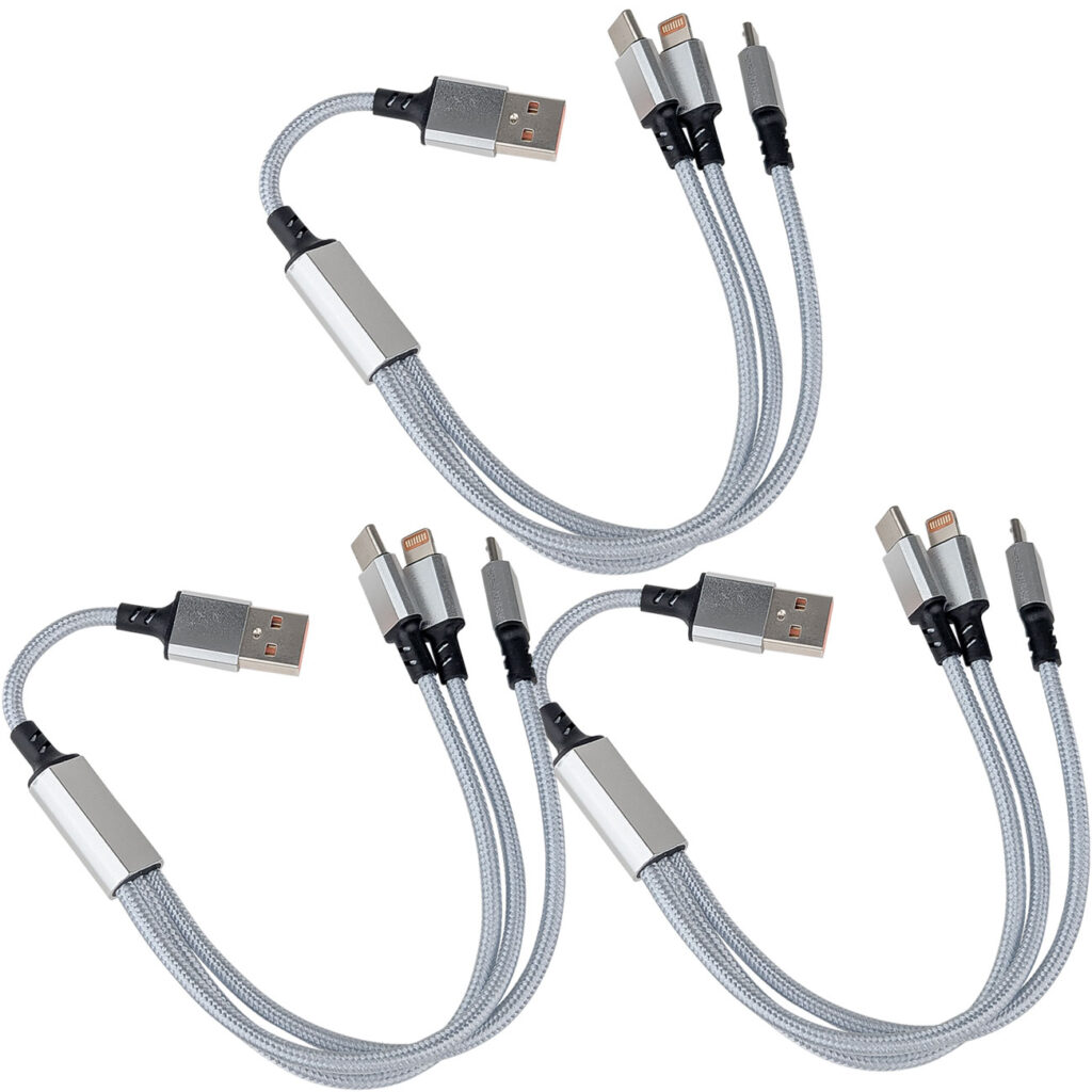 3er Set 3in1 Universal USB-Schnellladekabel, 25 W, 30cm