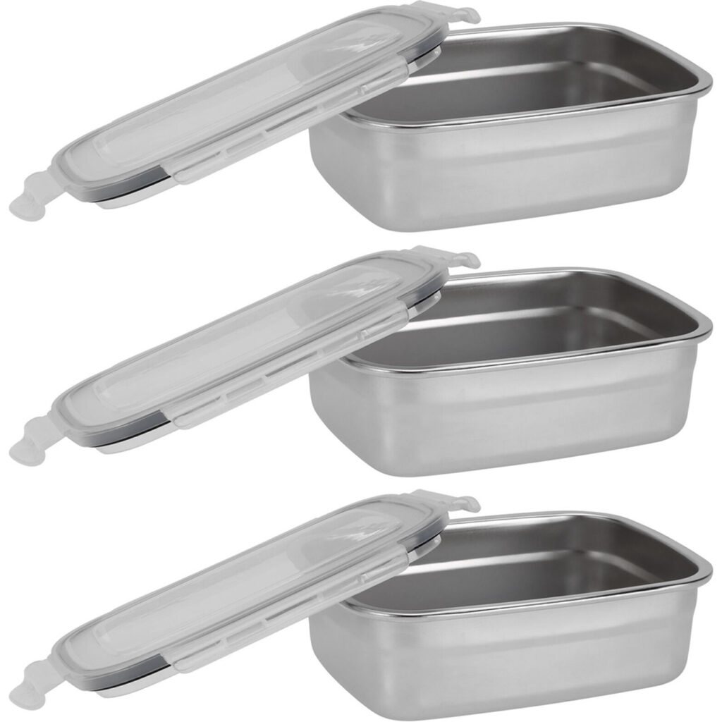 3er-Set Frischhaltedose aus Edelstahl mit Kunststoff Clip-Deckel, 750 ml