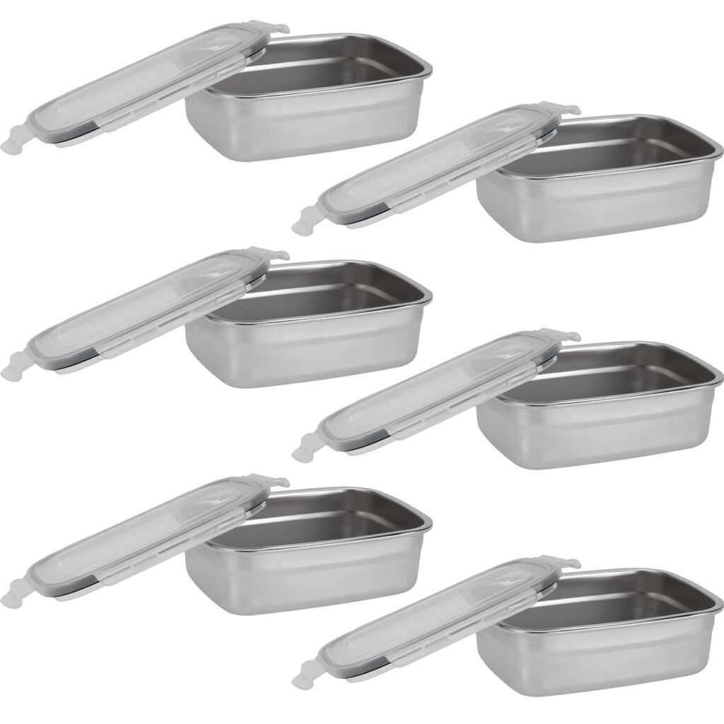 6er-Set Frischhaltedose aus Edelstahl mit Kunststoff Clip-Deckel, 750 ml